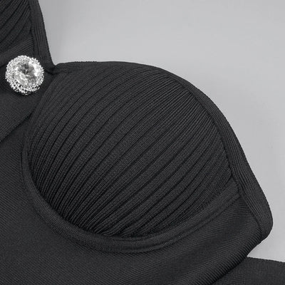 Black Rose Knitted Bandage Dress Women Summer Fashion Diamonds Halter Single Breasted A Line Mini Dress Celebrity Evening Party