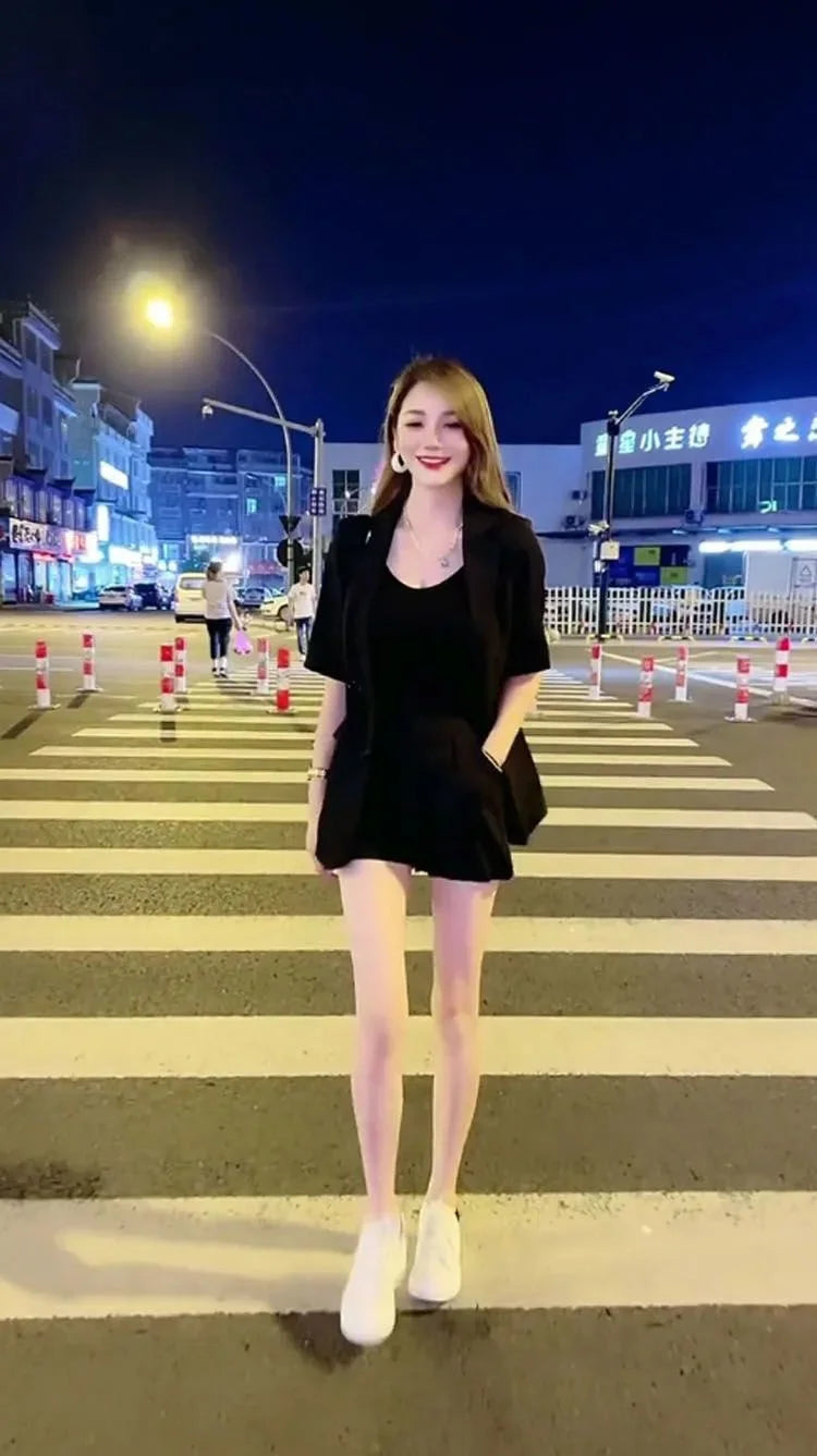 Women's 2025 New Summer High-end Fashion Outfits And Suit Collar Short Sleeve Solid Coat Pop Shorts Two Piece Set Women Clothing