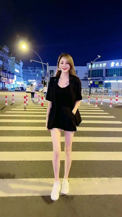 Women's 2025 New Summer High-end Fashion Outfits And Suit Collar Short Sleeve Solid Coat Pop Shorts Two Piece Set Women Clothing