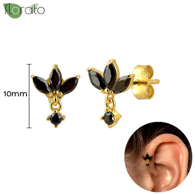 925 Sterling Silver Needle Fashion Round Pendant Small Earrings Luxury Gold Hoop Earrings for Women Premium Black Jewelry Gifts