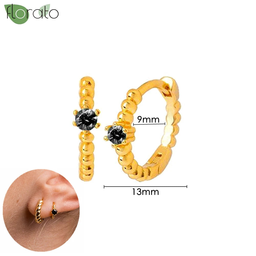 925 Sterling Silver Needle Fashion Round Pendant Small Earrings Luxury Gold Hoop Earrings for Women Premium Black Jewelry Gifts
