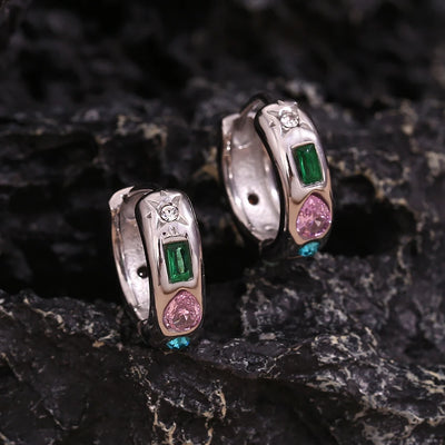 E.B.belle Colorful Zircon Hoop Earrings Tarnish Free 18K Gold Plated Earrings for Women 316L Stainless Steel Jewelry
