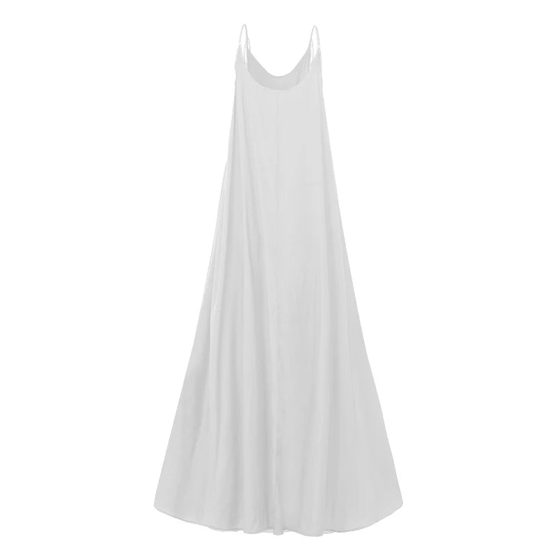 ZANZEA 2024 Summer Holiday Beach Sundress Women Sleeveless Dress Big Swing Vestidos Casual Sexy Bohemian Solid Color Robe Femme