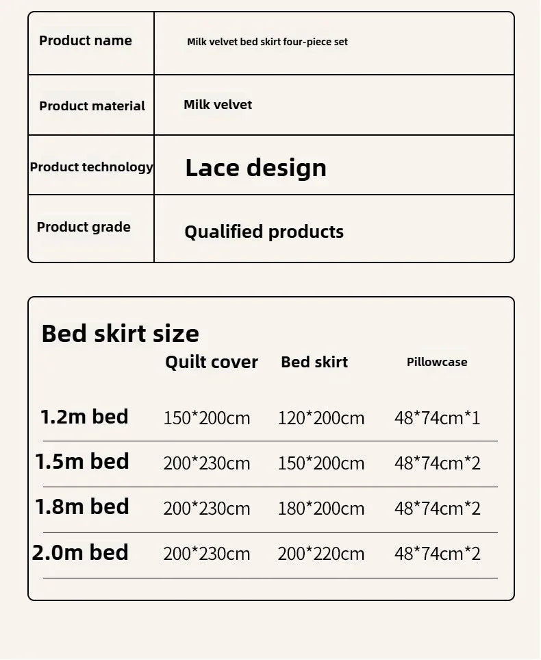 2024 hot solid color Korean version lace bed skirt kit flannel quilt cover thickened warm four-piece set