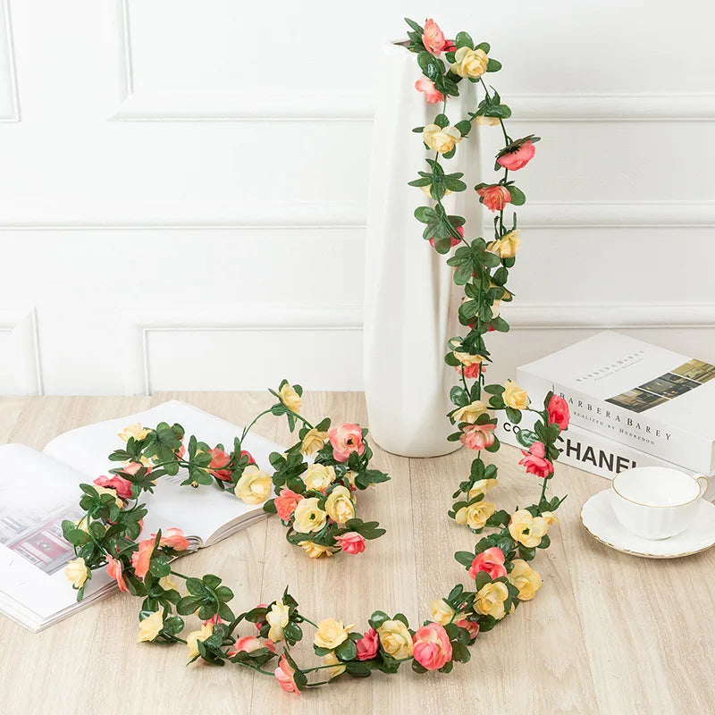 250CM Rose Artificial Flowers Christmas Garland for Home Room Wedding Decoration Spring Autumn Garden Arch DIY Fake Plant Vine