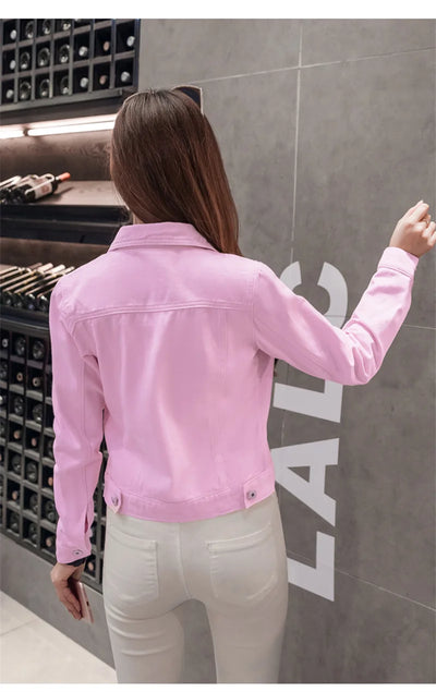 Spring Autumn Women Short Denim Jacket Candy 8 Colors Streetwear Chic Jean Coat Lady Slim Small Outerwear Female casual Tops