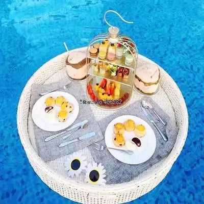 Bali Rattan Tray Swimming Pool Floating Rattan Tray Breakfast Afternoon Tea Dinner Plate Hotel Rattan Basket