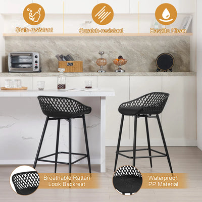 2PCS/CET Plastic Bar Stools Counter Stool with Hollow Backrest  Footrest  High Kitchen Stool for Dining Room  Bar Outdoor Patio