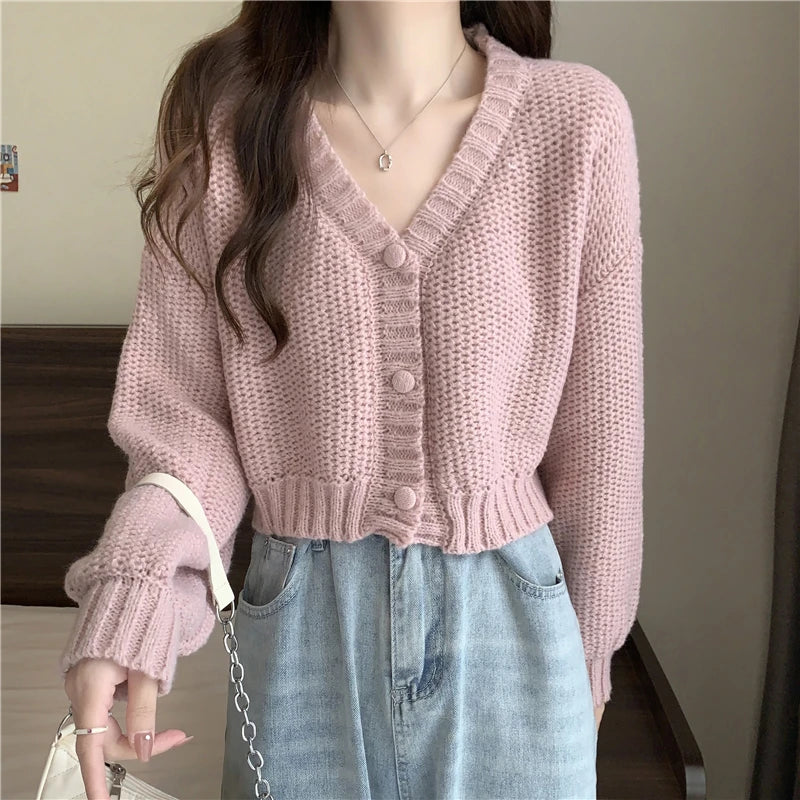 EVNISI Women Slim Sweater Cardigan V-Neck Button Up Casual Solid Knitting Sweater Coat Sweet For Women Cardigan Coat Autumn 2023