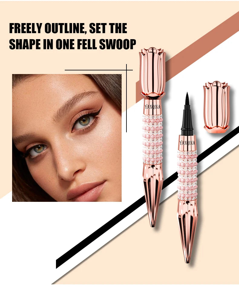 Precision Liquid Eyeliner Pen - Long-lasting, Waterproof, Transfer-proof, Quick-Dry Black Eyeliner with Sparkling Design