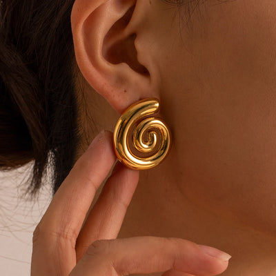 Youthway Stainless Steel Glossy Spiral Hollow Hoop Earrings 18K Gold Plated Exquisite Women's Accessories Jewelry Gift