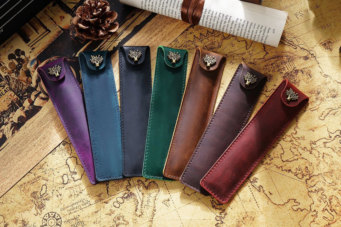 Genuine Leather Pen Case Cowhide Stationery Pencil Holder Bag Pen Pouch for Travel Notebook Journal Pen Cover