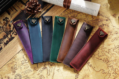 Genuine Leather Pen Case Cowhide Stationery Pencil Holder Bag Pen Pouch for Travel Notebook Journal Pen Cover