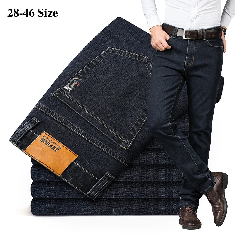 Plus Size 42 44 46 Men's Fashion Casual Jeans Classic Business Straight Elasticity Denim Pants Spring Autumn Trousers Male Brand