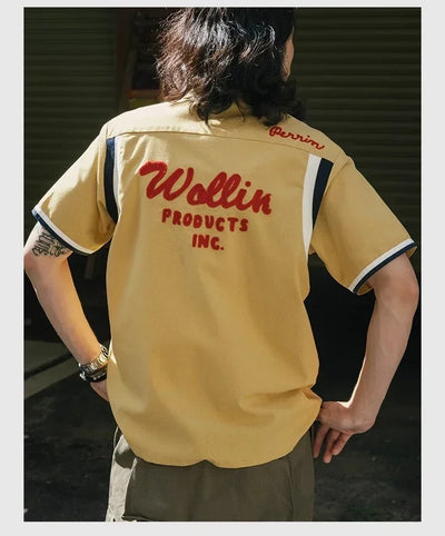 Non Stock Retro Bowling Shirt For Men Embroidery Rockabilly Hawaiian Beach Camp Shirt