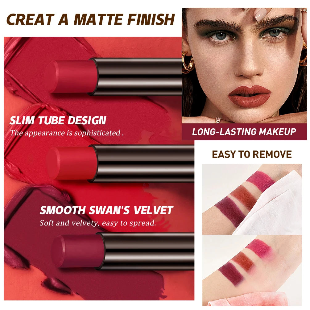 New Velvet Matte Lipstick Long Lasting Waterproof Lipstick Non-Stick Cup Lip Stain Tint Cosmetics Lip Pencil Liner Makeup