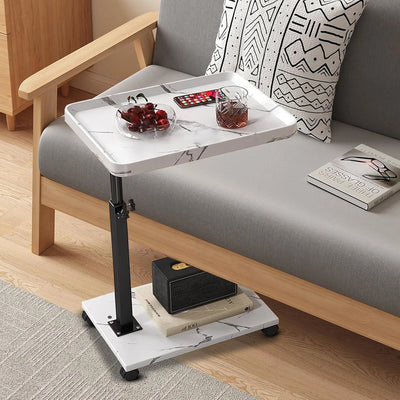 Wooden C-Shape Lifting Side Table Movable Small Table Sofa Corner Table for Sofa Living Room Bedroom Bedside Laptop Desk