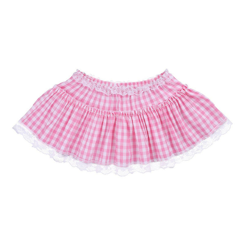 Lace Gingham Mini Skirt