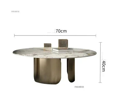 Light Luxury Italian Coffee Tables for Living Room Small Round Rock Slab Designer Table Minimalist Smooth Side Table for Office