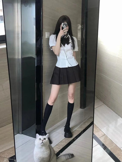 White Sweet Shirt Women Korean Fashion Preppy Style Jk Bandage Short Sleeve Shirt Ladies Summer Y2K Slim Elegant Bow Tops New