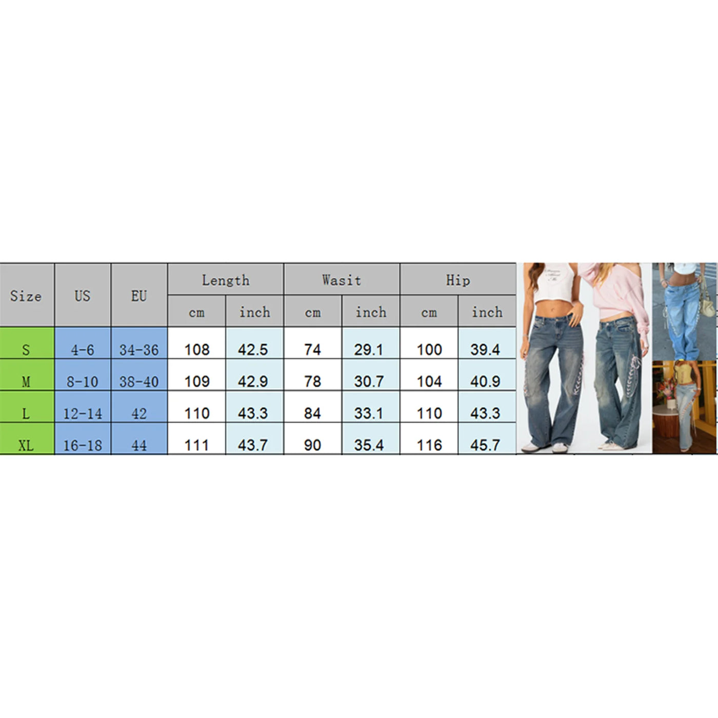 Women's Spring Summer Baggy Pants Mid Waist Loose Side Bandage Wide Leg Denim Pants