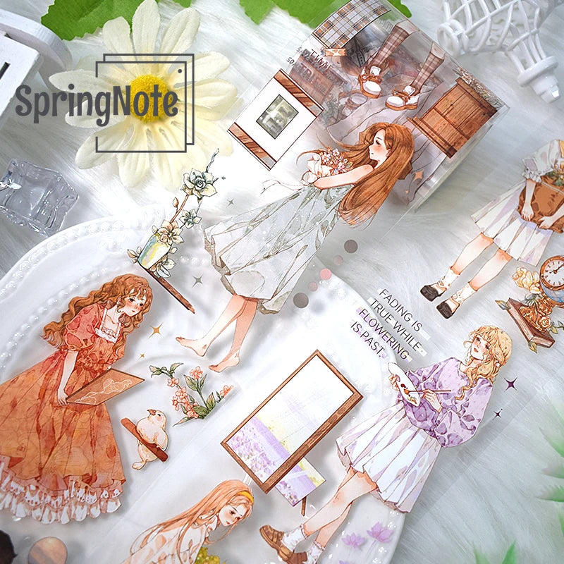 2m/Roll Cartoon Lady PET Washi Tape Rabbit Transparent Stickers Decorative  Tape For Diary Scrapbooking Journal Stationery