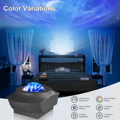 King Size Bed Frame with Star Projector & Charging Station, Metal Upholstered Bed frame with Headboard, Heavy Duty Beds