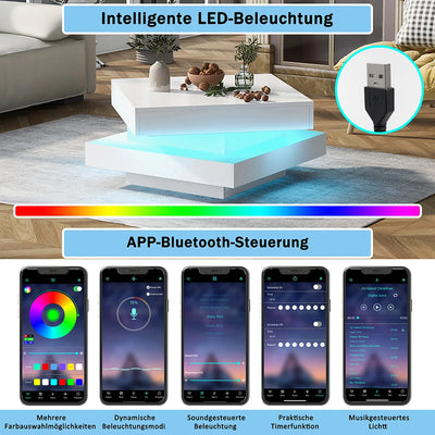 Square coffee table table in White Modern Technological Style With Bluetooth LED Strip