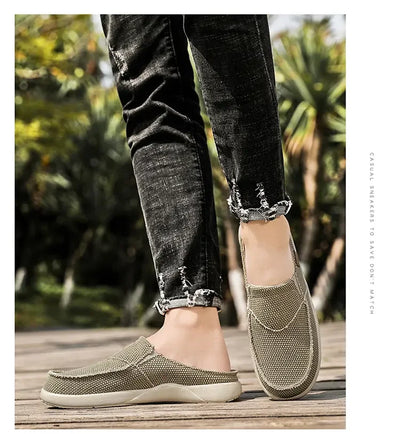 Men Half Shoes Slippers Summer Canvas Casual Classic Outdoor Slip-on Men Light Breathable Flat Loafers Walking Shoe Zapatillas