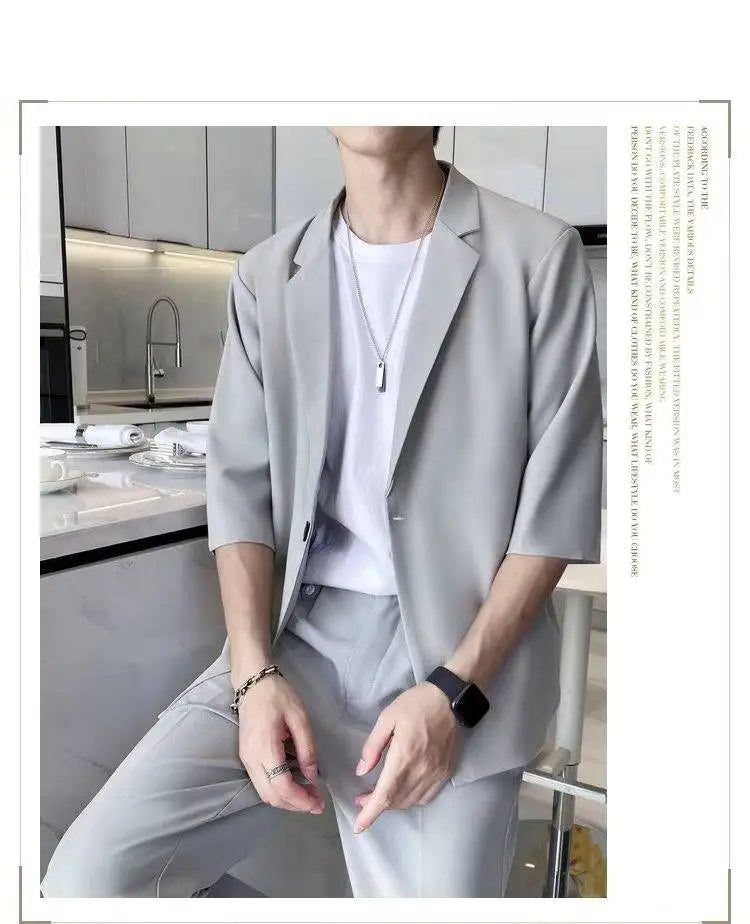 Summer Short Sleeved Blazer Men Fashion Social Mens Dress Jacket Korean Loose Casual Suit Jacket Mens Office Formal Blazer M-3XL