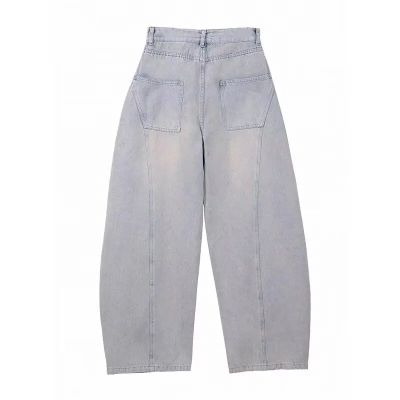 American Retro Washing Scimitar Jeans Men's High Street Vibe Ripped Design Wide-leg Trousers Handsome Casual Pants Jeans for Man