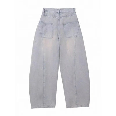 American Retro Washing Scimitar Jeans Men's High Street Vibe Ripped Design Wide-leg Trousers Handsome Casual Pants Jeans for Man