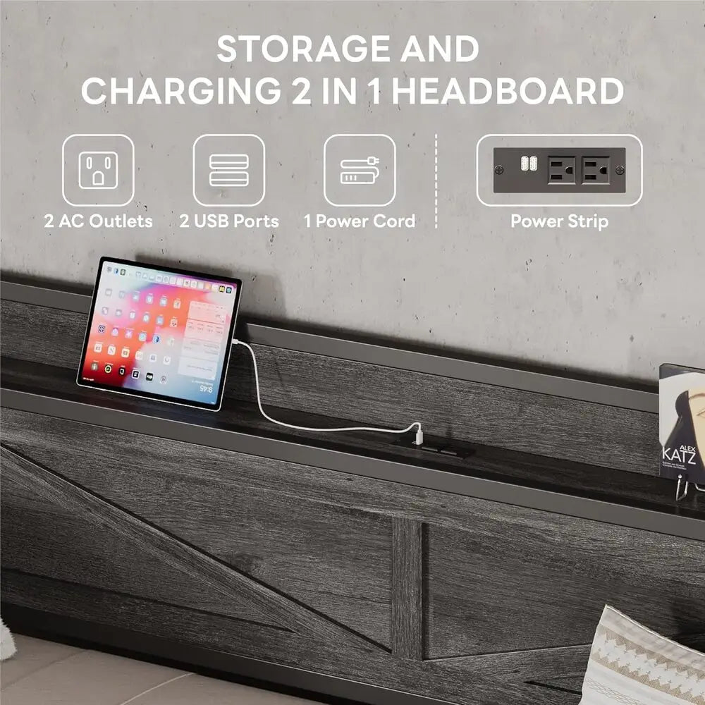 LIKIMIO Twin Daybed with Trundle Bed, Storage Headboard with Charging USB Station, Sofa Day Bed with Strong Supports for Bedroom