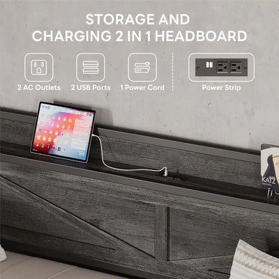 LIKIMIO Twin Daybed with Trundle Bed, Storage Headboard with Charging USB Station, Sofa Day Bed with Strong Supports for Bedroom