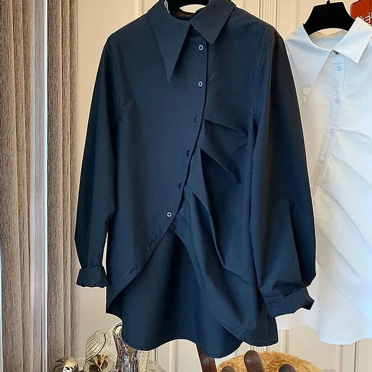 New Autumn Oversized Blouses for Women 2025 Blusas Mujer De Moda Fashion White Shirts Casual Korean All Match Pleated Y2k Tops