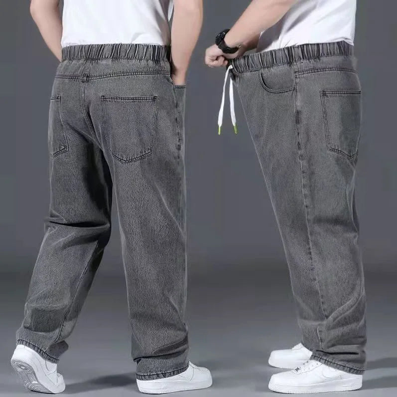 Men's Plus Size Jeans Elastic Waistband 30-48inch Stretch Denim Pants Straight Leg Breathable Loose Fit Streetwear Casual Wear