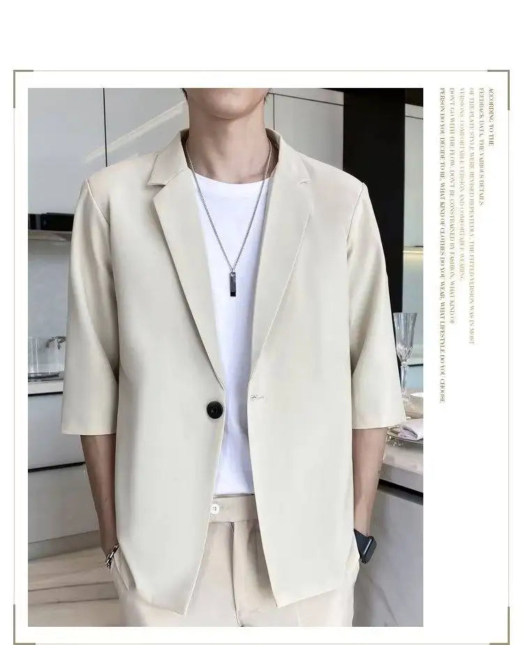 Summer Short Sleeved Blazer Men Fashion Social Mens Dress Jacket Korean Loose Casual Suit Jacket Mens Office Formal Blazer M-3XL