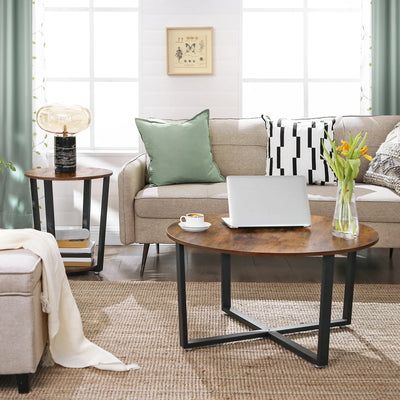 Side Table Round Table with Steel Frame Easy Assembly