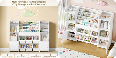 Children's shelf CHILDREN'S room furniture toys chest bookcase CHILDREN'S wardrobe with 6 boxing 4 bookshelves 8 shelves 119x29.5x94cm