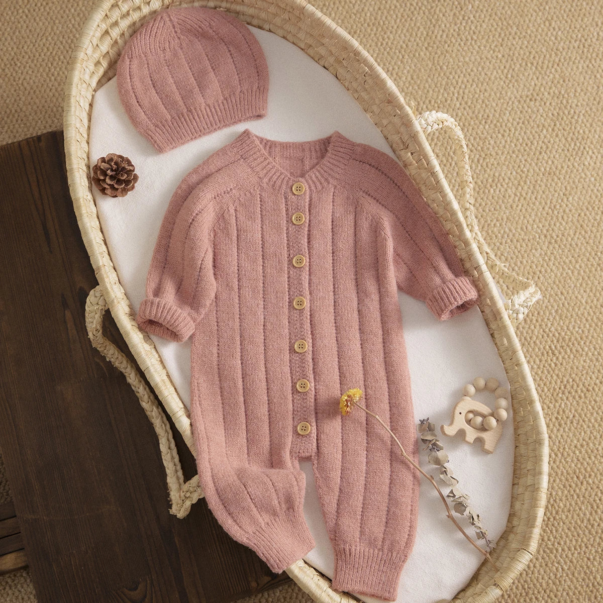 Ma&Baby 0-18M Warm Baby Clothing Knit Romper Newborn Infant Toddler Boy Girl Long Sleeve Jumpsuit + Hat Fall Spring Outfits