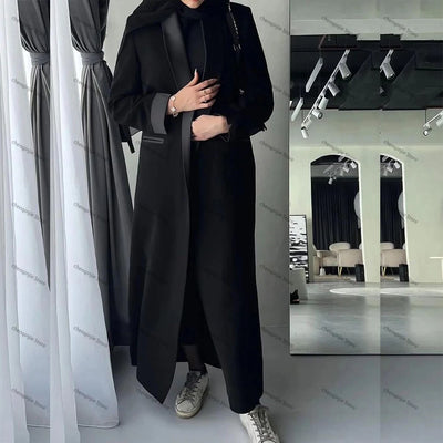 Black Women's Blazer 2025 Female Jacket 1 Piece Long Coat Single Breasted Shawl Lapel Luxury Muslim Abayas Office Lady Clothing