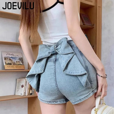 Women's Sexy Denim Shorts  Y2K Petite High Waisted Hip Lifting Shorts with Personality 3D Bow Detail Slim Summer Hot Pants