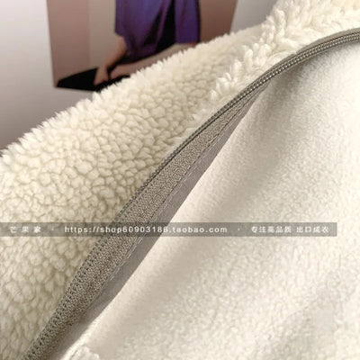 Autumn Winter Lambswool Coat Male Loose Windproof Warm Sherpa Stand Collar Polar Fleece Jacket Unisex Simple  Pocket Spliced Top