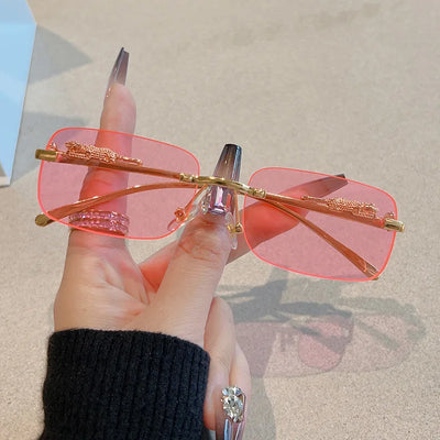 12pcs Brand Leopard Rimless Rectangle Sunglasses Fashion Y2K Frameless Sun Glasses Shades for Women Men UV400