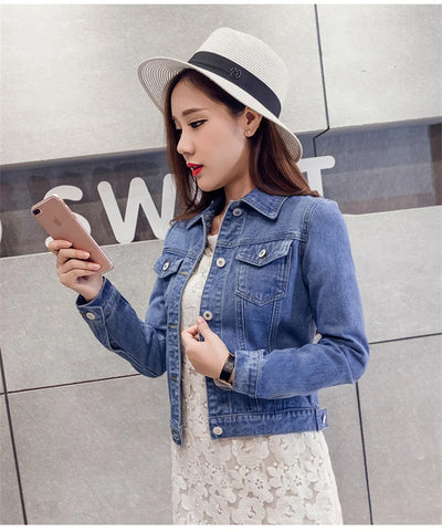 Spring Autumn Women Short Denim Jacket Candy 8 Colors Streetwear Chic Jean Coat Lady Slim Small Outerwear Female casual Tops
