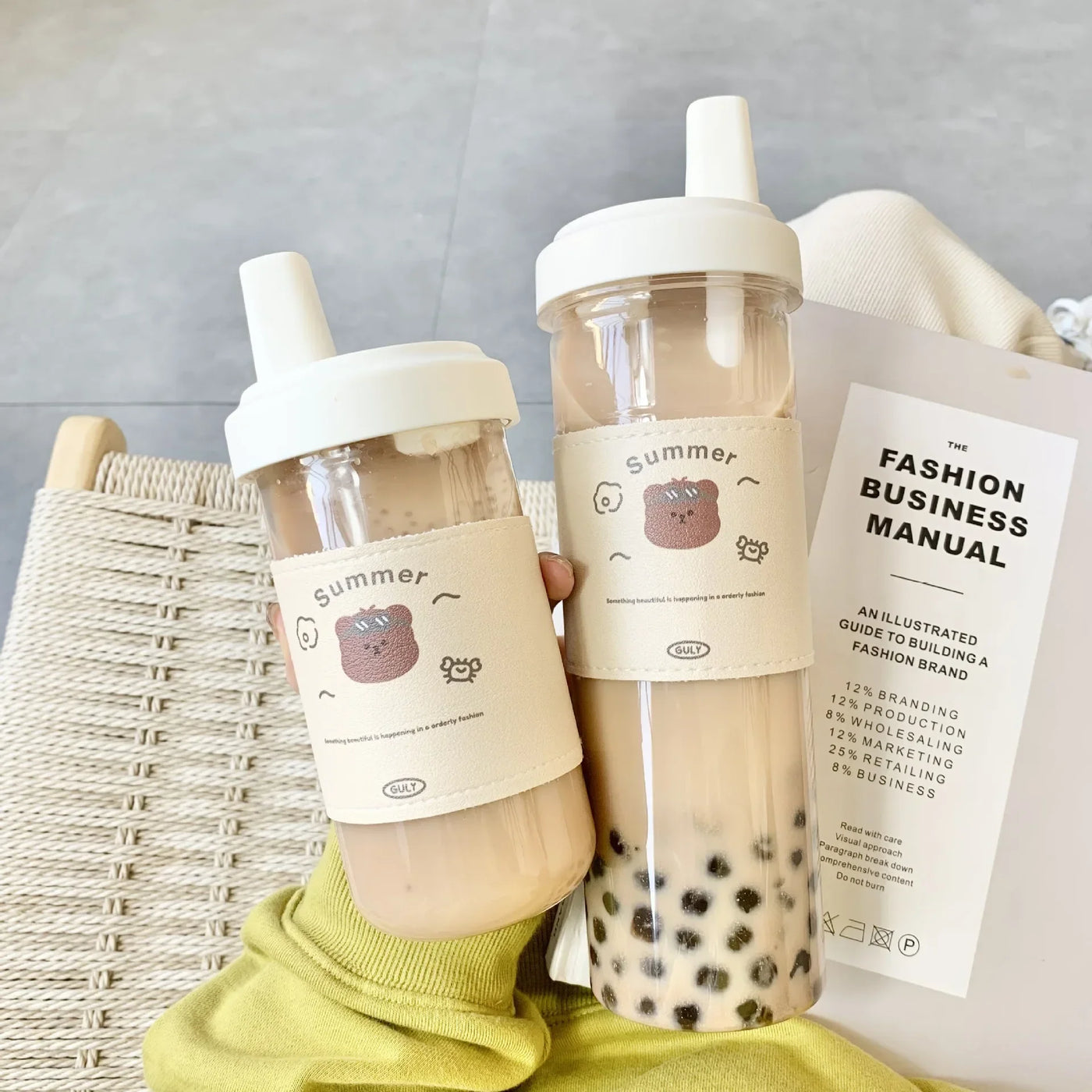500ml 850ml Large Capacity Cartoon Bear Water Bottle Plastic Drinking Cups Juice Milk Tea Coffee Straw Cups for Students