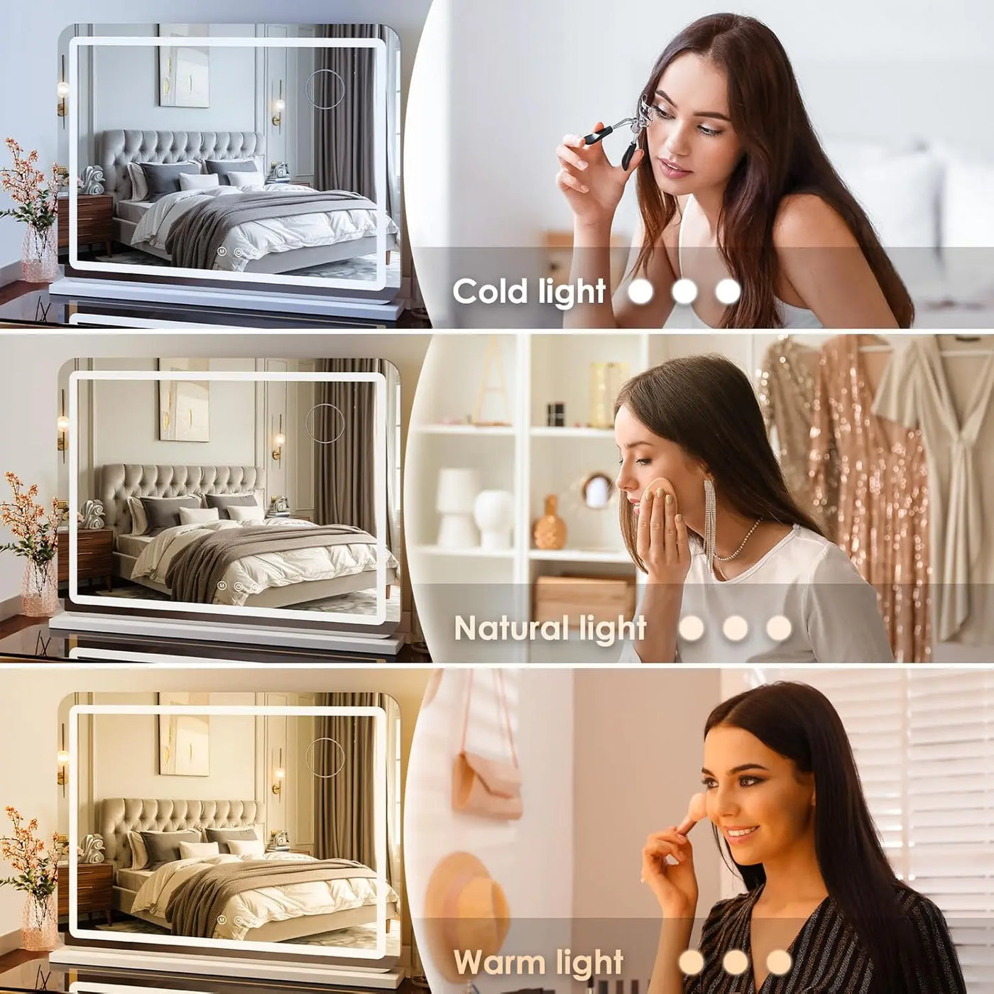 Vanity Mirror w/ Lights 80cm/60cm/50cm Makeup Mirror LED Lights,Touch Screen, 3-Color Lighting,Dimmable,for Vanity Desk Tabletop