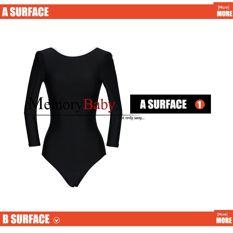Memorybaby Holiday New Retro Elegant Conservative Cover Belly Thin Stunning Open Back Long-Sleeved One-Piece Swimsuit
