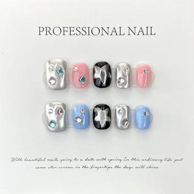 10Pcs Short Handmade Press on Nails Fake Nails Wearable Stick-on Nails False Nail Uñas Postizas Накладные Ногти 네일팁 Faux Ongles