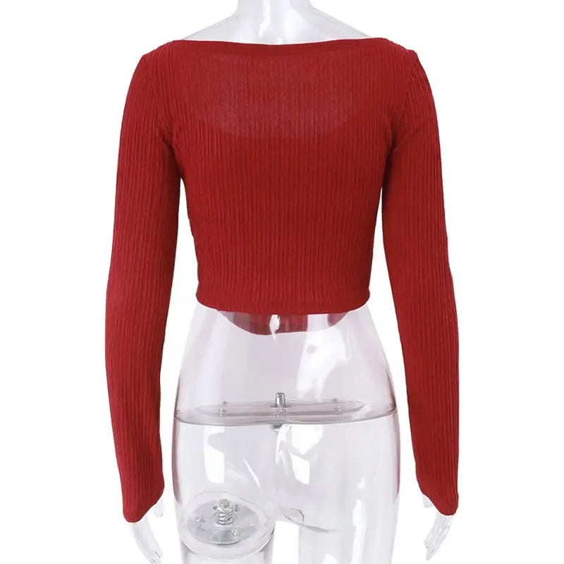 Women's Sexy Low-cut Babes Top Y2k Boho Long Sleeve T-shirt Slim Short Bottom Shirt Korean Skinny Crop Tops Spring and Summer